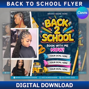 Back To School Flyer, Back to school sale flyer, Back to school Hair flyer, DIY canva template, Back 2 School Flyer, Braid Special Flyer