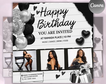 Birthday Flyer, Birthday Girl, Birthday Template, DIY Golden Goddess Bday Social Media Instagram Invitation. Hair Lash Nails  Canva Flyer