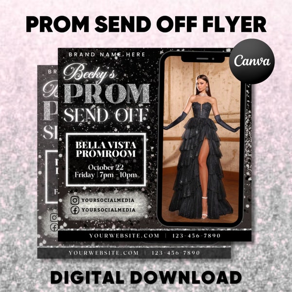 Prom Dress Send Off Flyer, Prom Flyer, Prom Send Off Invitation, Prom Fashion Flyer, Prom Party Celebration Flyer Canva Template