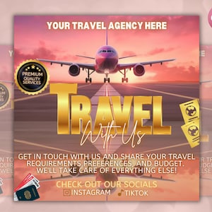 Travel Agent Flyer Canva Template, Travel Template, Business Flyer, Editable Template, Diy Travel Flyer Digital Download, Instagram Template