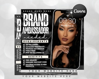 Brand Ambassador Flyer, Brand Ambassador Needed Flyer Editable Canva Template For Model, Hair, Makeup, lashes, Nails, Clothing Brand
