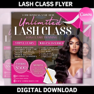 Lash Class-flyerset | Cursusflyer | Wimpertraining | Boek nu training | Flyer wimperverlenging | Flyer schoonheidscursus | Bewerken op canvas