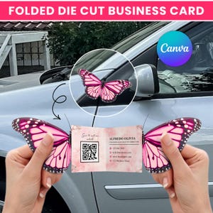 Butterfly Shaped Business Card Template, Editable Folded Buisness Card Design For Beauty, Printable Trendy Business Card, Canva QR Code Card