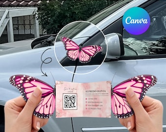 Butterfly Shaped Business Card Template, Editable Folded Buisness Card Design For Beauty, Printable Trendy Business Card, Canva QR Code Card