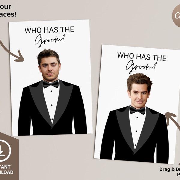 Gas The Groom Bridal Shower Game, Who Has the Groom Bridal Shower Game, Celebrity Bridal Shower Games Modern Minimalist Instant DIY