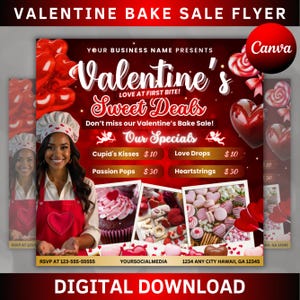 Volante de dulces de San Valentín, diseño de plantilla de Canva para volantes hechos a mano, volante de venta de pasteles de febrero, plantilla de Canva, volante hecho a mano para dulces de San Valentín