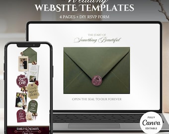 Olive Green & Burgundy Floral Wedding Website with RSVP and Details - Elegant Canva Invitation Template for Your Special Day