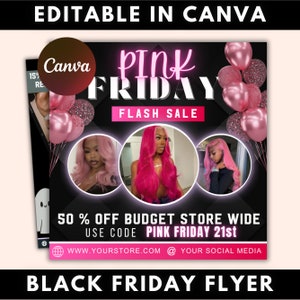 Folheto editável da Black Friday, Black Friday Sales, Pink Friday Sale flyer, Black Friday Deals, Black Friday Flyer Instagram Stories