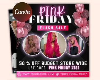 Black Friday Flyer,Black And Pink Friday Sale Flyer,Black Friday Special Sale For November Hair,Nails,Lashes,Braids,boutique, Canva Editable
