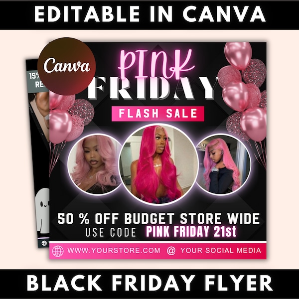 Editable Black Friday Flyer, Black Friday Sales, Pink Friday Sale flyer, Black Friday Deals, Black Friday Flyer Instagram Stories