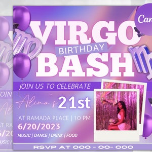 Virgo Birthday Flyer, Birthday Template, Birthday Girl, Party Flyer, Celebration Flyer, Birthday Event, Birthday Invite,Canva Flyer Template