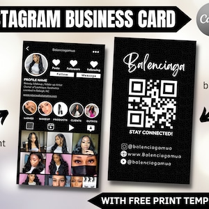 Cartão de visita do Instagram 2023, design de modelo de cartão de visita DIY Canva, cartão de visita com código QR, cartões de influenciador, cartões de influenciador, editável