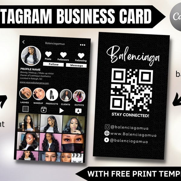 Instagram Business Card 2023, DIY Canva Business Card Template Design, QR code Business Card, Influencer Cards, Influencer Cards, Editable