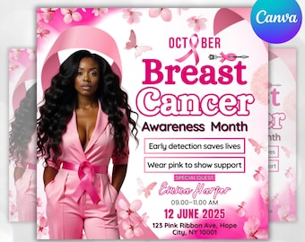 Breast Cancer Awareness Flyer: Pinktober Charity Event, Editable Canva Template