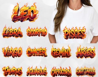Zodiac PNG Bundle, Horoscope Designs for Sublimation, Printable Astrology Signs PNG Bundle, Airbrushed Zodiac Art for Shirts and Crafts