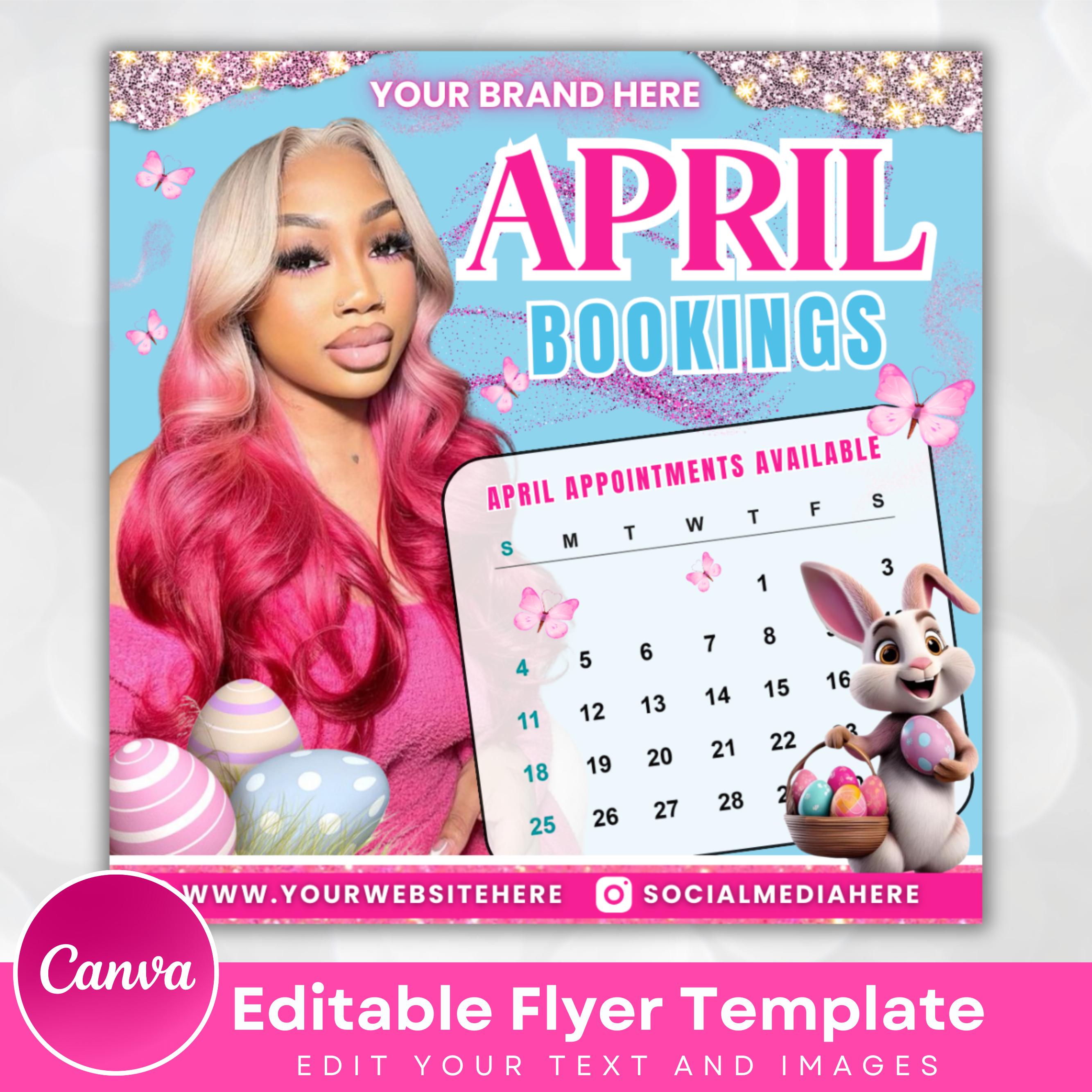 April Booking Flyer Canva Template, Diy April Flyer, Hair Flyer, Easter ...