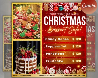 Christmas Sweet Treats Flyer, Diy Flyer Template Design, December Bake Sale Flyer, Canva Template, Diy Flyer for Christmas Sweets