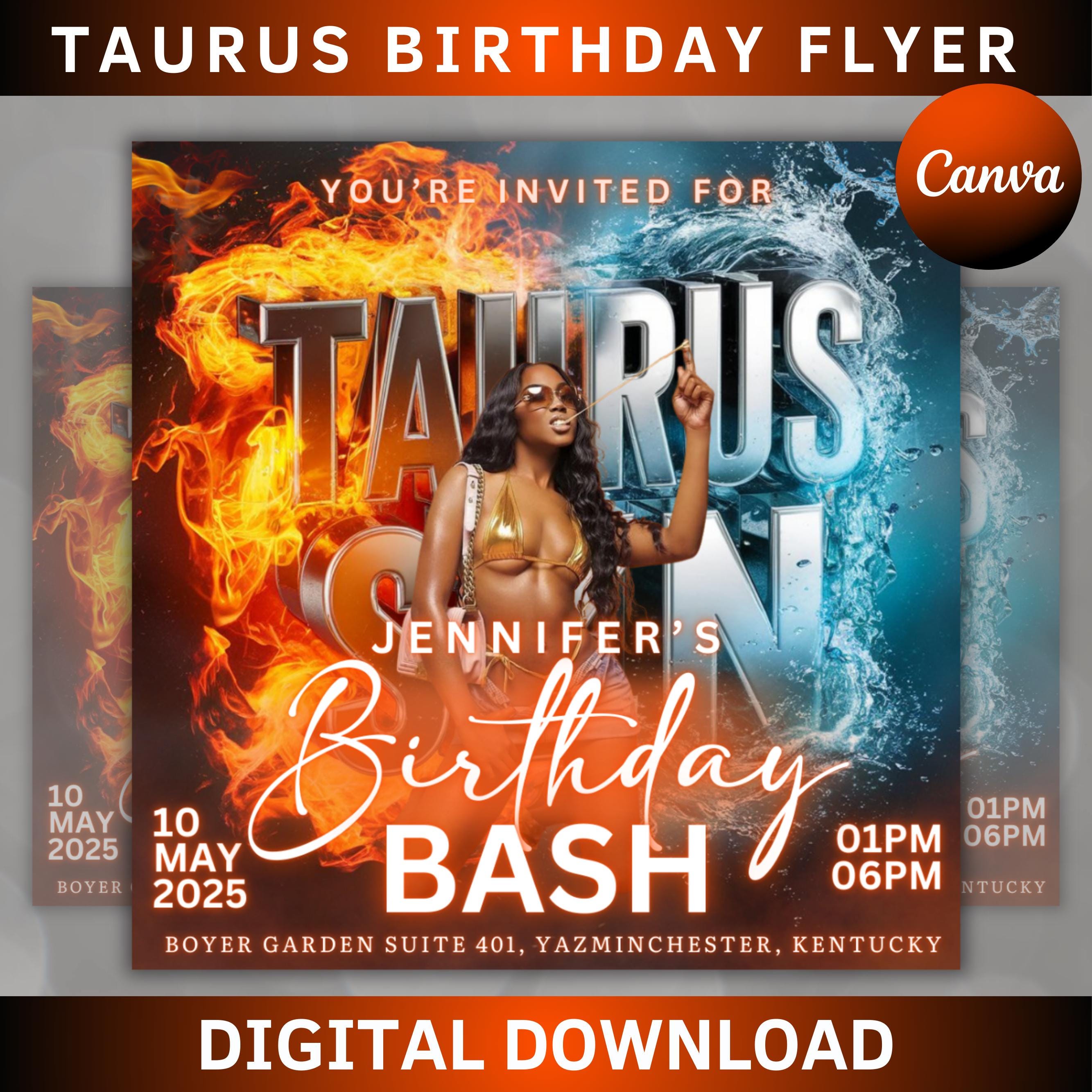Taurus Season Party Flyer, Birthday Szn Flyer, Taurus Invitation Flyer ...