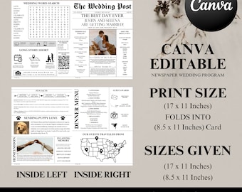 Zeitung Hochzeitsprogramm, bearbeitbare Hochzeit Zeitung Programm Vorlage, Hochzeitszeitung Canva bearbeitbare Zeitung Vorlage Sofortiger Download