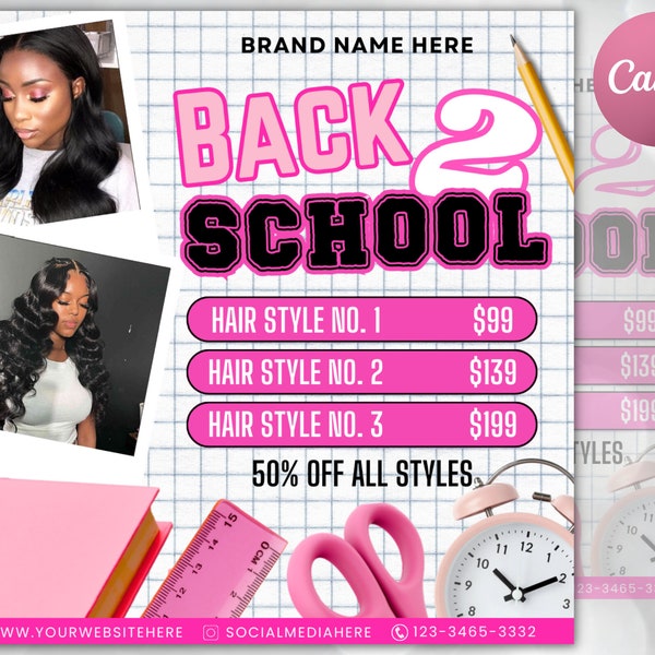 Back to school sale flyer | back to school hair flyer | back 2 school sale template | DIY canva template | braid special flyer | nail flyer