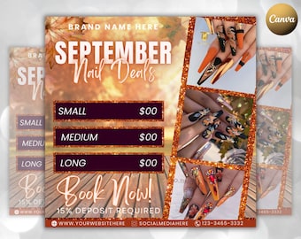 Editable September Fall Flyer, Nail Deals Available, Appointment Flyer, Canva Template, Beauty, Nails, Social Media Flyer, Book Now Flyer