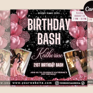 Editable Birthday Flyer, Birthday Girl Invitation, Birthday Flyer Girl, Happy Birthday Flyer, Birthday Party Invitation, Party invitation