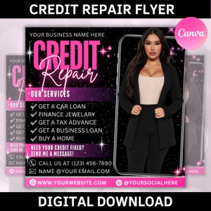Flyer zur Kreditreparatur, DIY-Flyer-Vorlagendesign, bearbeitbarer Flyer, Flyer für Beratung, Canva-Flyer zur Kreditreparatur