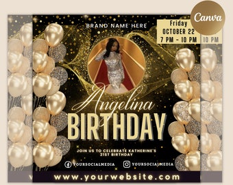 Folleto de feliz cumpleaños, folleto de cumpleaños editable, invitación para cumpleañera, plantilla de invitación de cumpleaños, fiesta de cumpleaños, cena de cumpleaños