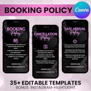 35+ Booking Policy Templates, Editable Booking Policies For Instagram Story, Canva Booking Policy For Lash, Nail, Hair, Cancellation Policy