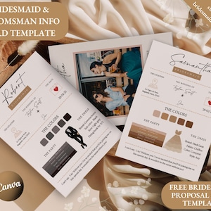 Bridesmaid Info Card Template, Bridal Party Info Card, Bridesmaid info card template editable with Canva, Customizable bridal party info