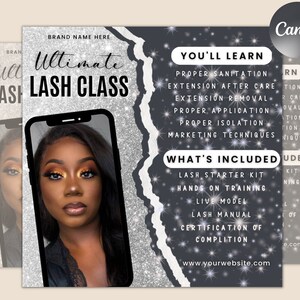 Lash Class Flyer, Lash Training Flyer, Lash Training Course, Lash Tech, Lash Course, Class Flyer, Beauty Class Flyer, Canva Flyer, Lashes