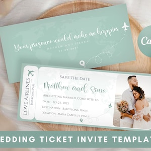 Ticket Save The Date mit Foto, Hochzeitseinladung, Benutzerdefinierte Bordkarte, Hochzeitseinladung, Ticket Hochzeit, Speichern Sie die Datumskarte, Bordkarte