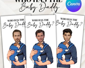 Who Has The Baby Daddy, Printable Baby Shower Game, Find Daddy Scratch Game, Editable Celebrity Scratch Off Cards, Canva Template