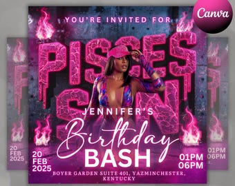 Pisces Birthday Flyer, Pisces Flyer, Birthday flyer, Pisces Bash Flyer, Bday Flyer, Birthday Event, Invitation Flyer, Canva Template