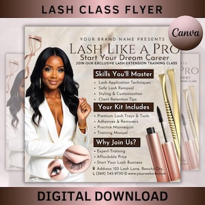 Lash Class Flyer Set | Course Flyer | Lash Training Course | Book Now Training | Lash Extension Flyer | Beauty Class Flyer | Edit In Canva