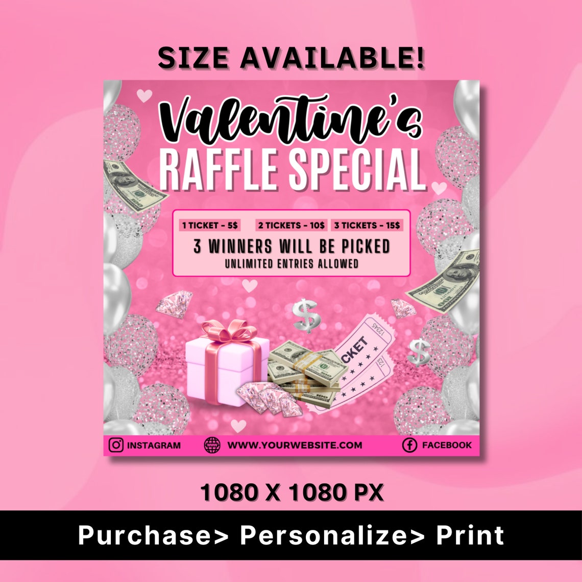 Valentine's Raffle Graphics Raffle Flyer for Valentines Day, DIY Flyer Template Design, February ...