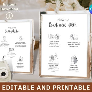 Sinal de instrução Instax | Instax Mini 9, Livro de Visitas, Como Carregar Novo Filme, Polaroid de Casamento, Instruções Instax, Instax Mini