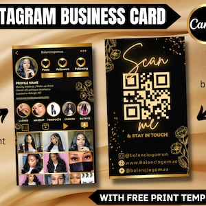Tarjeta de presentación de Instagram 2023, Diseño de plantilla de tarjeta de presentación DIY Canva, Tarjeta de presentación con código QR, Tarjetas de influencia, Tarjetas de influencia, Editable