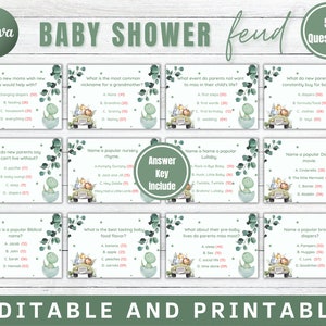 Green Baby Shower Friendly Feud Game,Printable Baby Shower Game Baby Family Feud Party Game,Baby Shower Group Game,Mother to Be Party Game