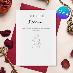 Guess The Dress Bridal Shower Game, Bridal Shower Party Games, Wedding Dress Game, Printable, Canva Template