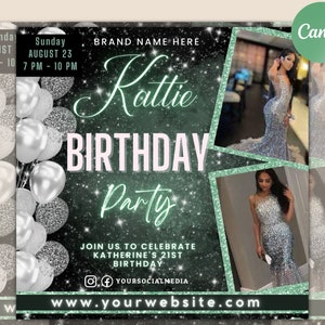 Birthday Party Flyer, Birthday Flyer Girl, DIY Flyer Template Design, Birthday Party Invites Flyer, Premade Celebration Instagram Post