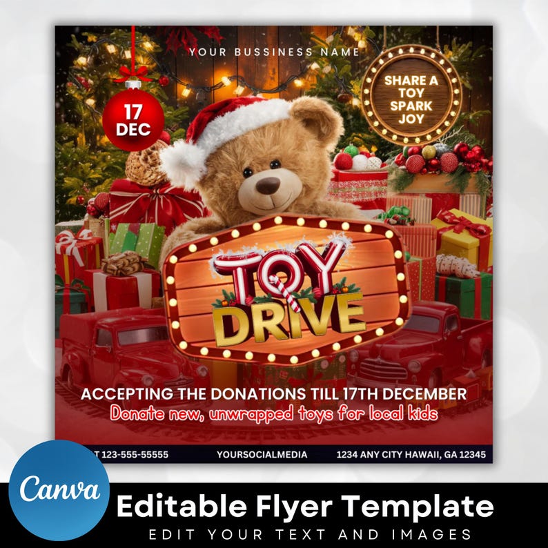 Christmas Toy Drive Flyer: Festive Canva Template (digital Download) - Etsy