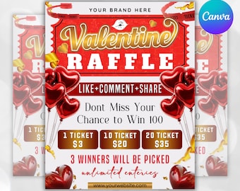 Raffle Flyer For Valentines Day, DIY Flyer Template Design, February Giveaway Flyer, Valentine's Raffle Ticket Flyer, Canva Editable Flyer