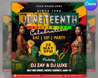 Juneteenth-flygblad, Juneteenth-festflygblad, Juneteenth-firandeflygblad, DJ-festflygblad, Juneteenth-firande, redigerbar Canva-mall