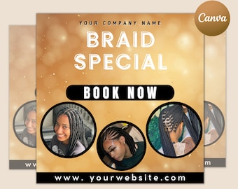 Braids Special Flyer, DIY Hair Salon Flyer, Hairstylist Appointments Available Book Now Flyer, Beauty Social Media Editable Canva Template