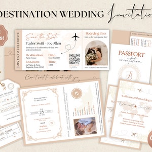 Destination Wedding Invitation, Boarding Pass Invitation, Printable Passport Wedding Invitation, Travel Theme Wedding, Travel Wedding Bundle