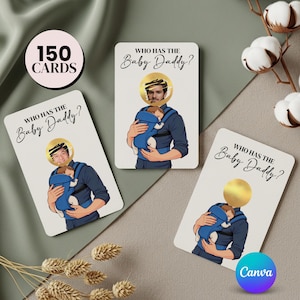 Who Has The Baby Daddy, Printable Baby Shower Game, Find Daddy Scratch Game, Editable Celebrity Scratch Off Cards, Canva Template
