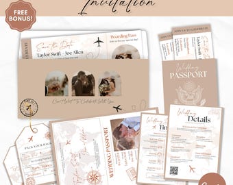 Destination Wedding Invitation, Boarding Pass Invitation, Printable Passport Wedding Invitation, Travel Theme Wedding, Travel Wedding Bundle
