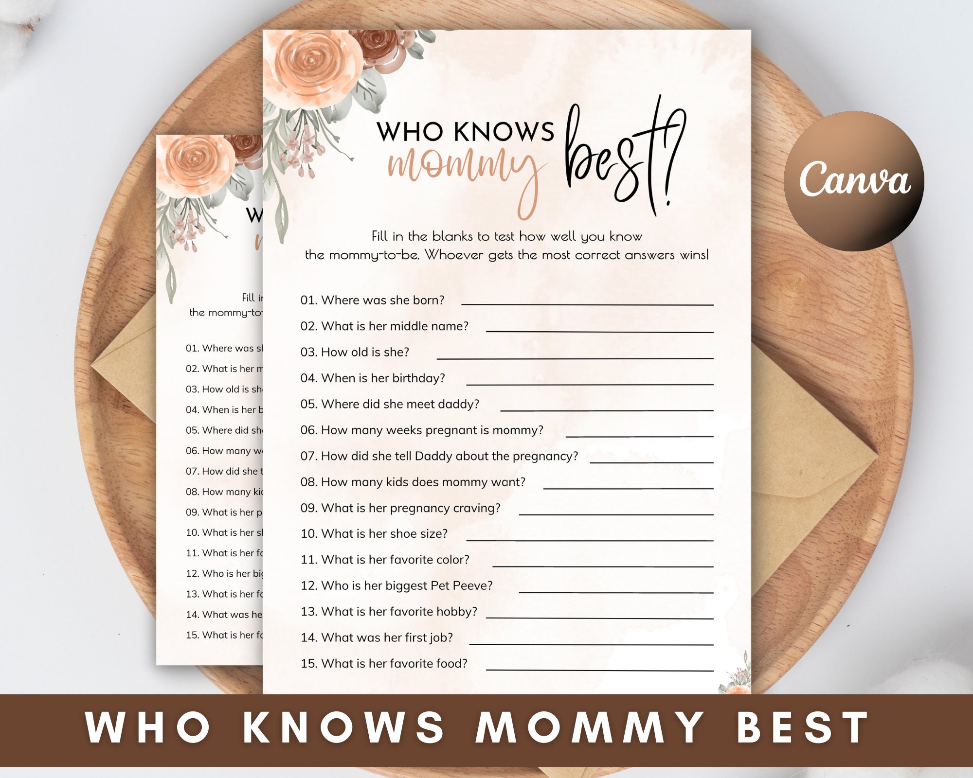 Who Knows Mommy Best Baby Shower Games, Mommy Questionaire Game, How Well Do You Know the Parent, Mom to be Quiz, Questions About The Parent