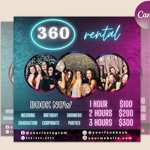 360 Photo Booth Verleih Flyer | DIY Event Fotografie Verleih Party Feier Photobooth Social Media Instagram Bearbeitbare Canva Vorlage